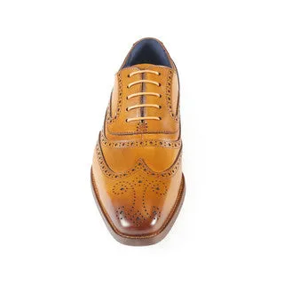 AZOR LA MODE Alaska Classic Oxford Wingtip Formal Shoes Full Brogues Derby Shoes - Tan