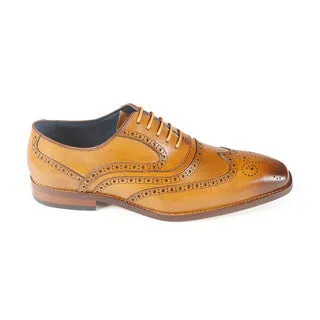 AZOR LA MODE Alaska Classic Oxford Wingtip Formal Shoes Full Brogues Derby Shoes - Tan