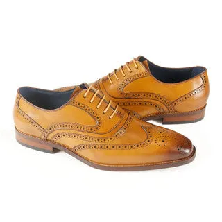 AZOR LA MODE Alaska Classic Oxford Wingtip Formal Shoes Full Brogues Derby Shoes - Tan