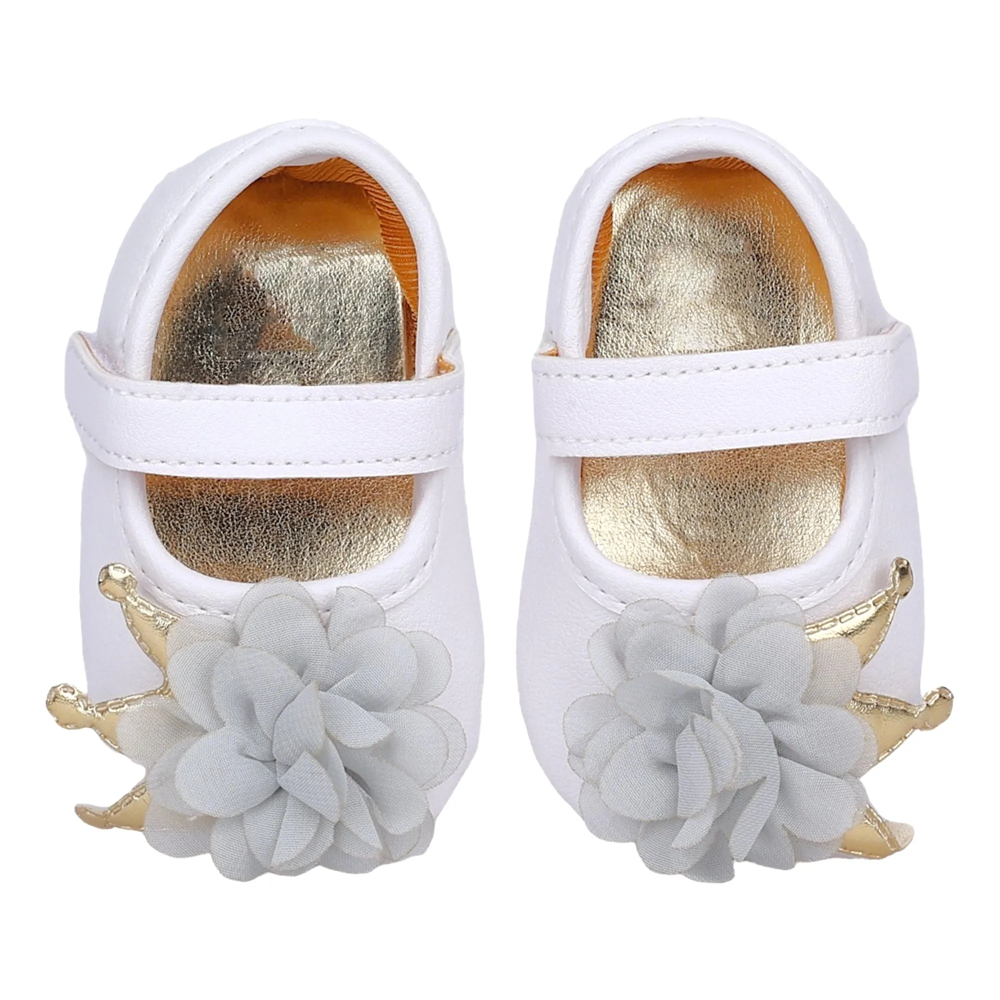 Baby Moo Garden Princess Velcro Strap Anti-Skid Ballerina Booties - White