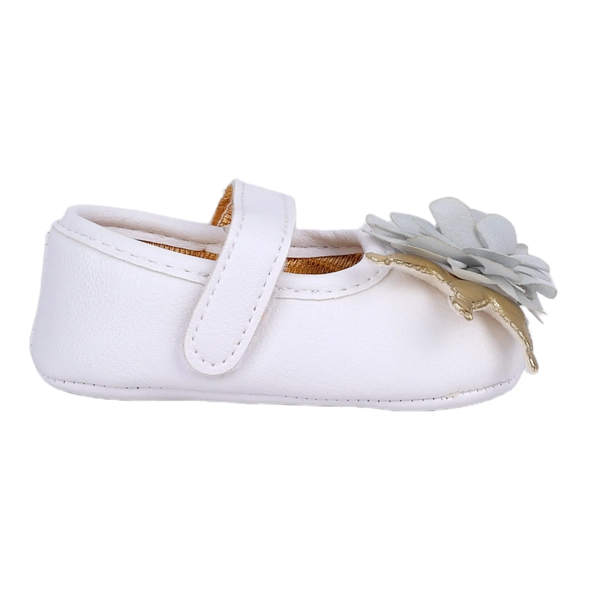 Baby Moo Garden Princess Velcro Strap Anti-Skid Ballerina Booties - White