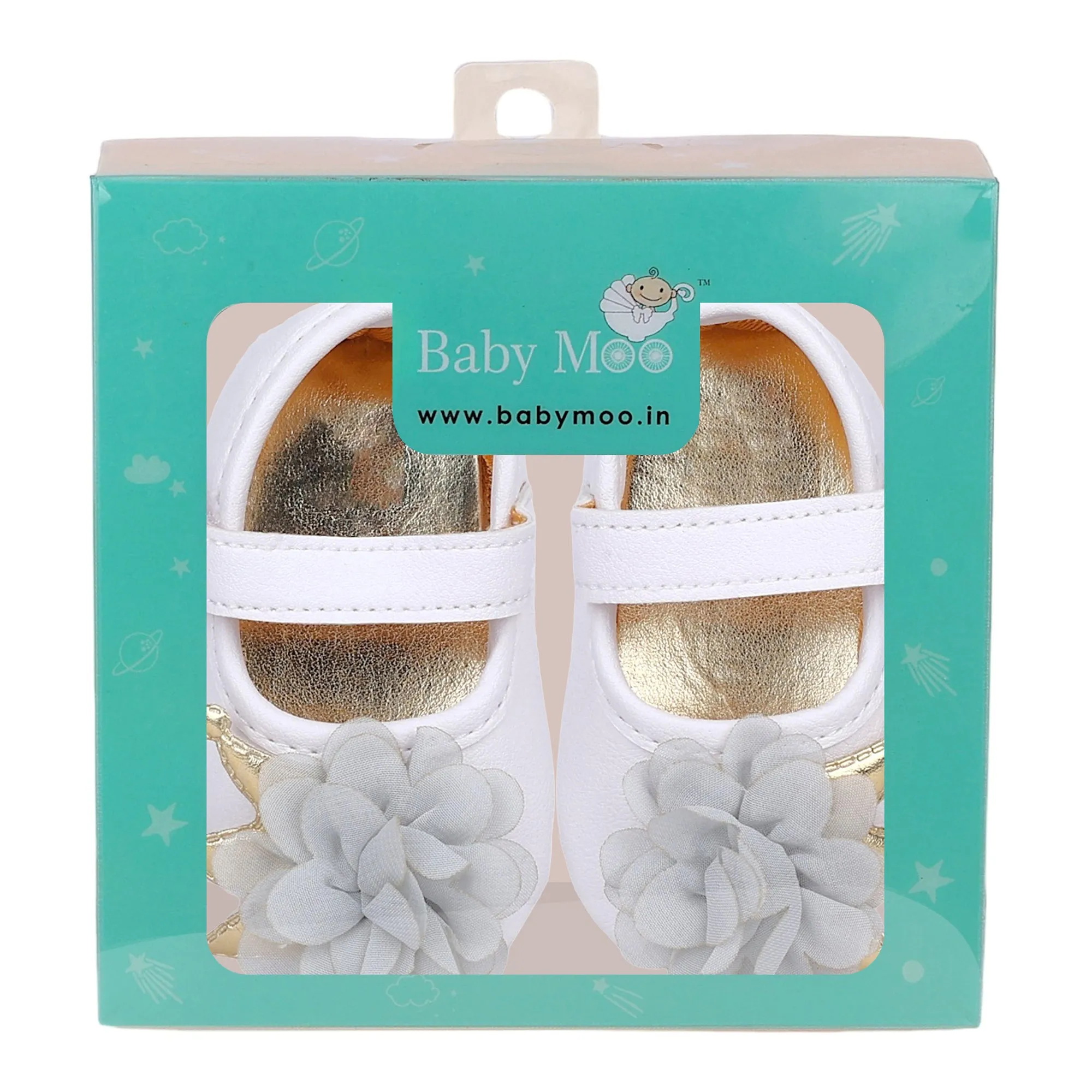 Baby Moo Garden Princess Velcro Strap Anti-Skid Ballerina Booties - White