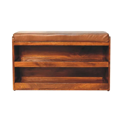 Buffalo Hide Pull out Chestnut Shoe Storage Bench