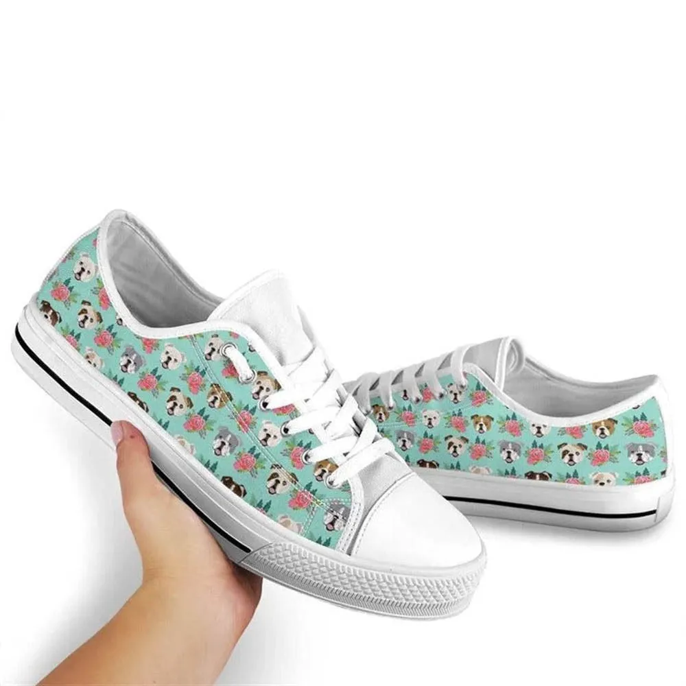 Bulldog Flower Watercolor Low Top Shoes - Low Top Shoes Mens, Women, Dog Printed Shoes, Canvas Shoes For Men, Women