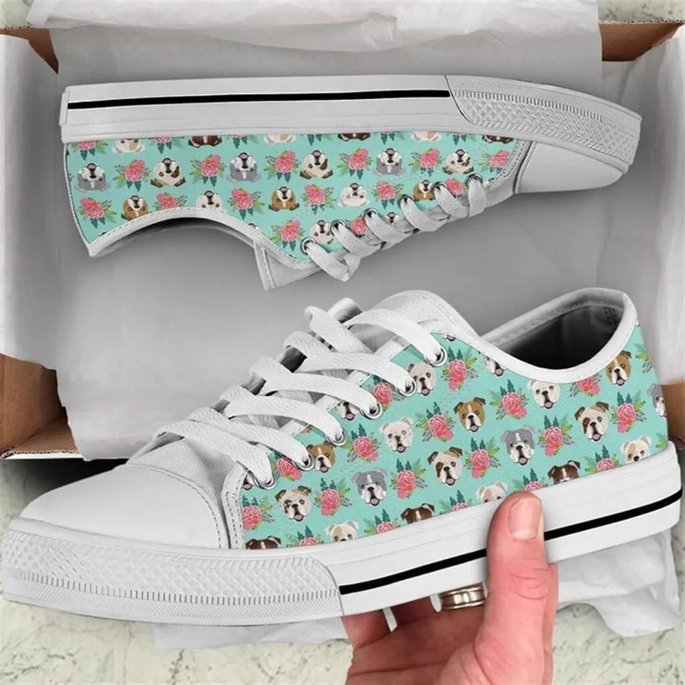 Bulldog Flower Watercolor Low Top Shoes - Low Top Shoes Mens, Women, Dog Printed Shoes, Canvas Shoes For Men, Women