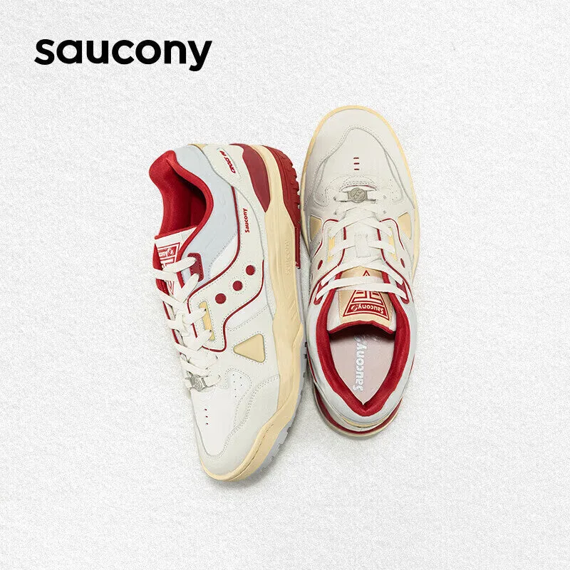 Unisex Stylish Saucony Cross 90 PRM Sneakers for Sports & Leisure - Beige/Red