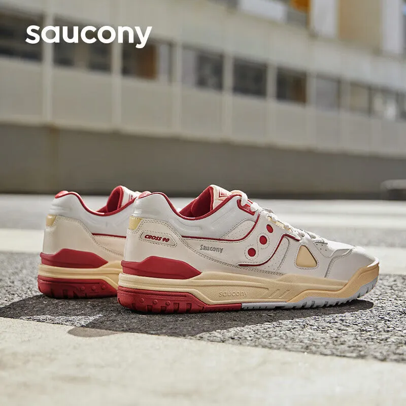 Unisex Stylish Saucony Cross 90 PRM Sneakers for Sports & Leisure - Beige/Red