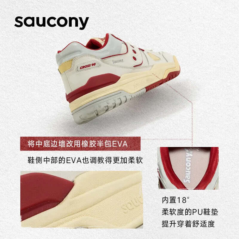 Unisex Stylish Saucony Cross 90 PRM Sneakers for Sports & Leisure - Beige/Red