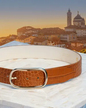 Greer Croc-Embossed Leather Belt in Honey Tan