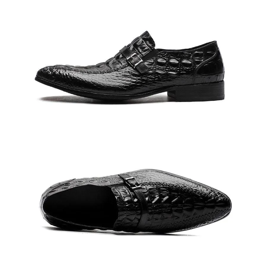 Luxury CrocLeather Buckle Strap Oxford Dress Shoes