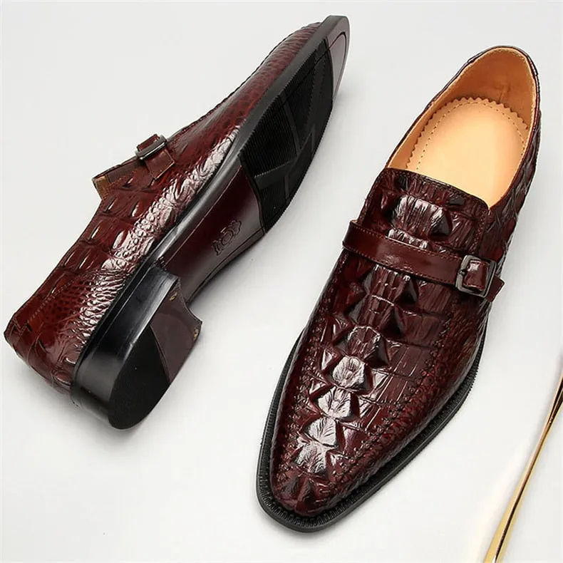 Luxury CrocLeather Buckle Strap Oxford Dress Shoes