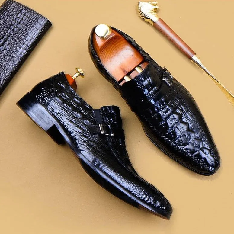 Luxury CrocLeather Buckle Strap Oxford Dress Shoes