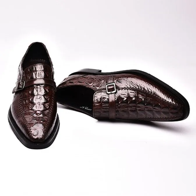 Luxury CrocLeather Buckle Strap Oxford Dress Shoes