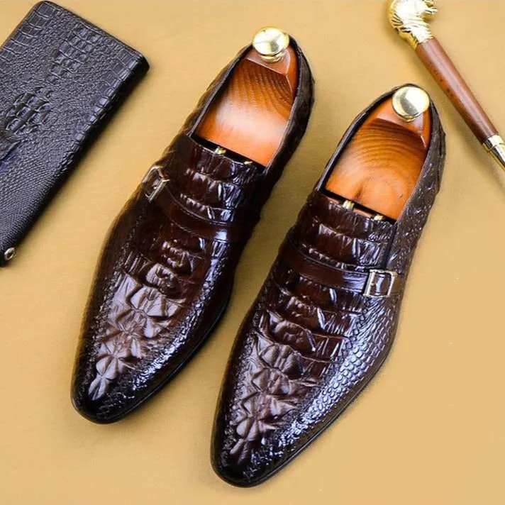 Luxury CrocLeather Buckle Strap Oxford Dress Shoes