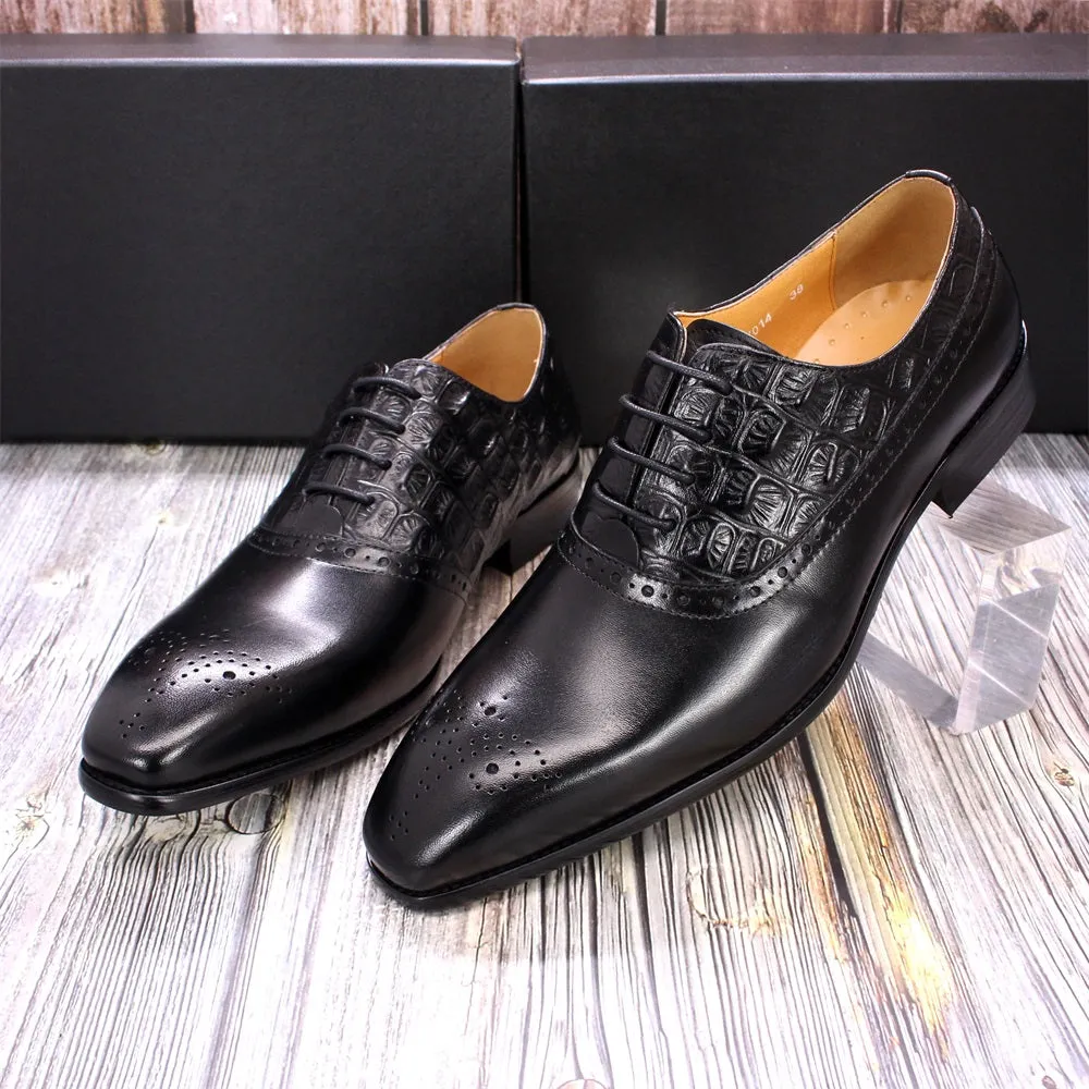 Luxury CrocPoint Leather Brogue Oxford Dress Shoes