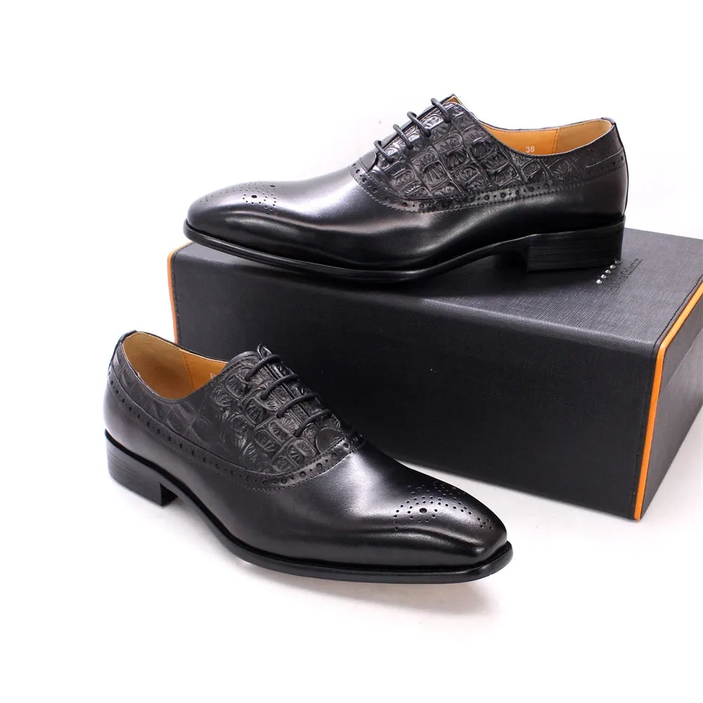 Luxury CrocPoint Leather Brogue Oxford Dress Shoes