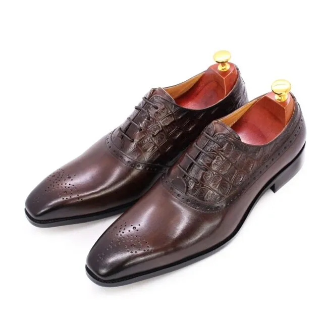 Luxury CrocPoint Leather Brogue Oxford Dress Shoes