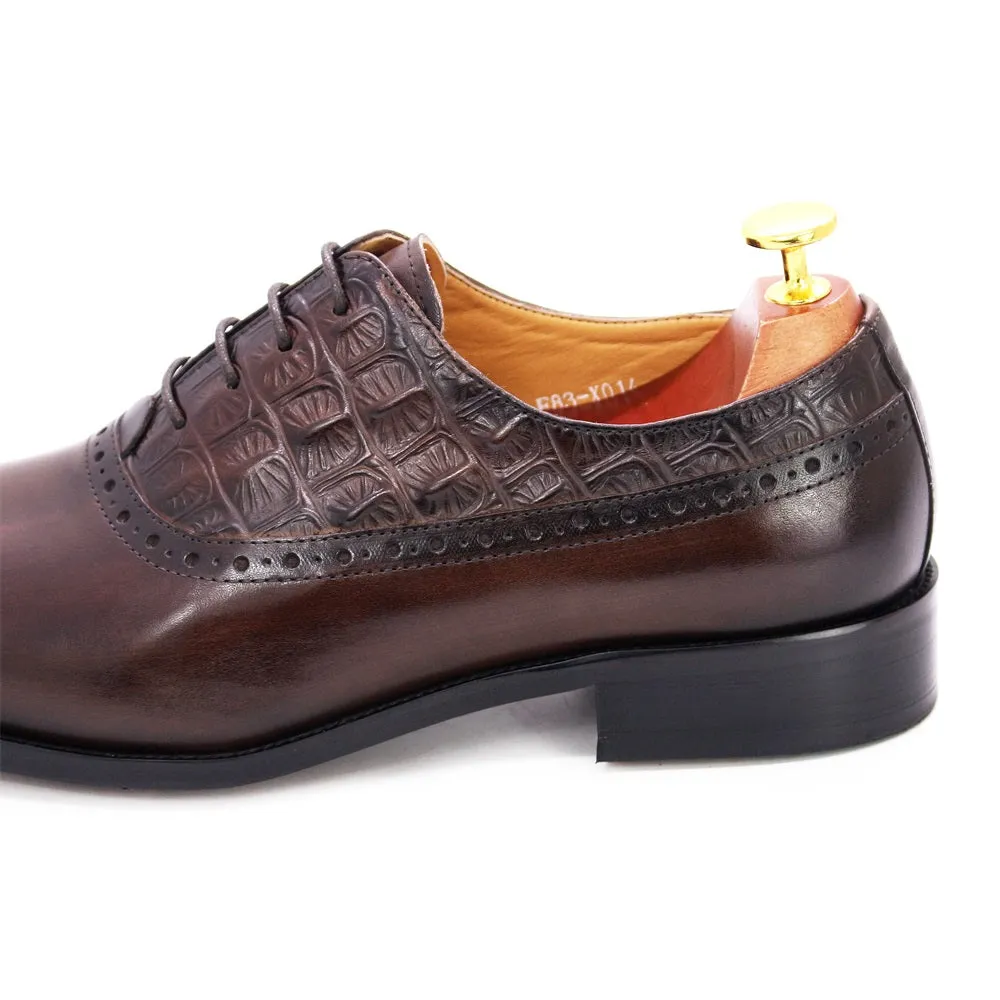 Luxury CrocPoint Leather Brogue Oxford Dress Shoes