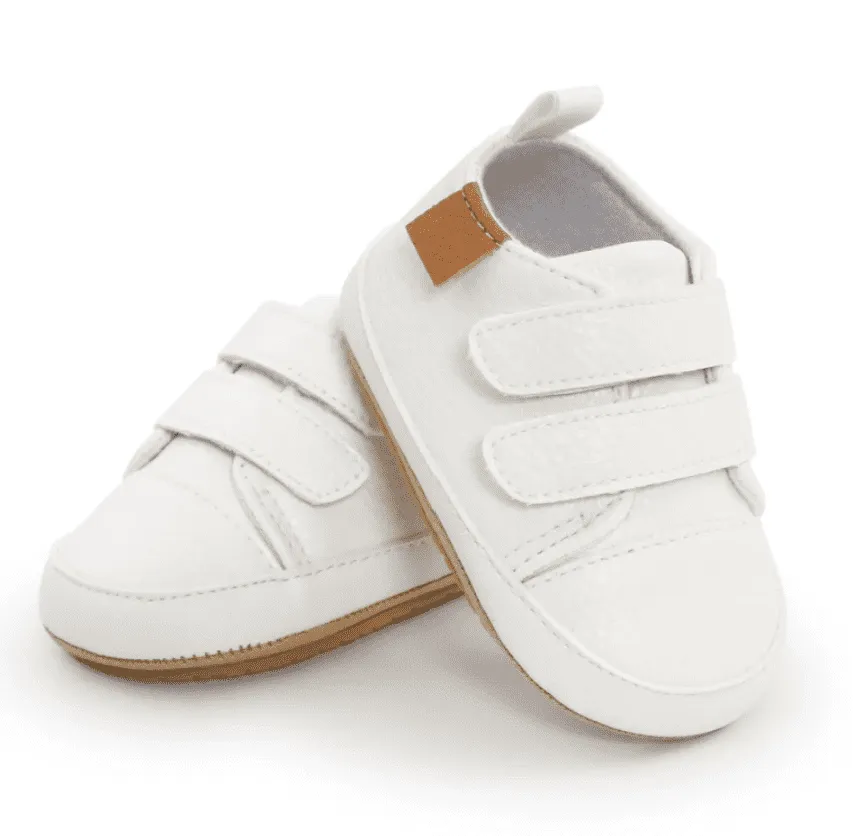 Moby - White Baby Shoes - First Walker Vegan Leather with Velcro Straps