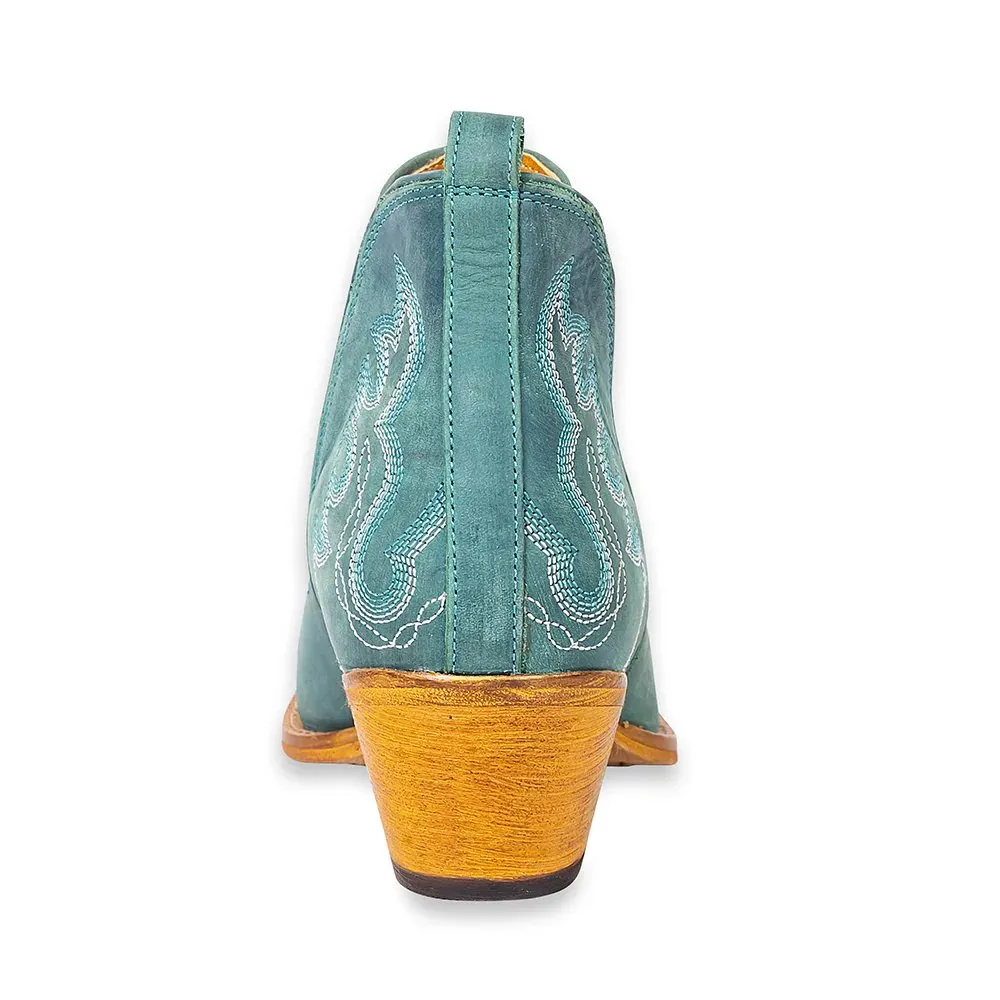 Myra Maisie Stitched Leather Boots In Turquoise