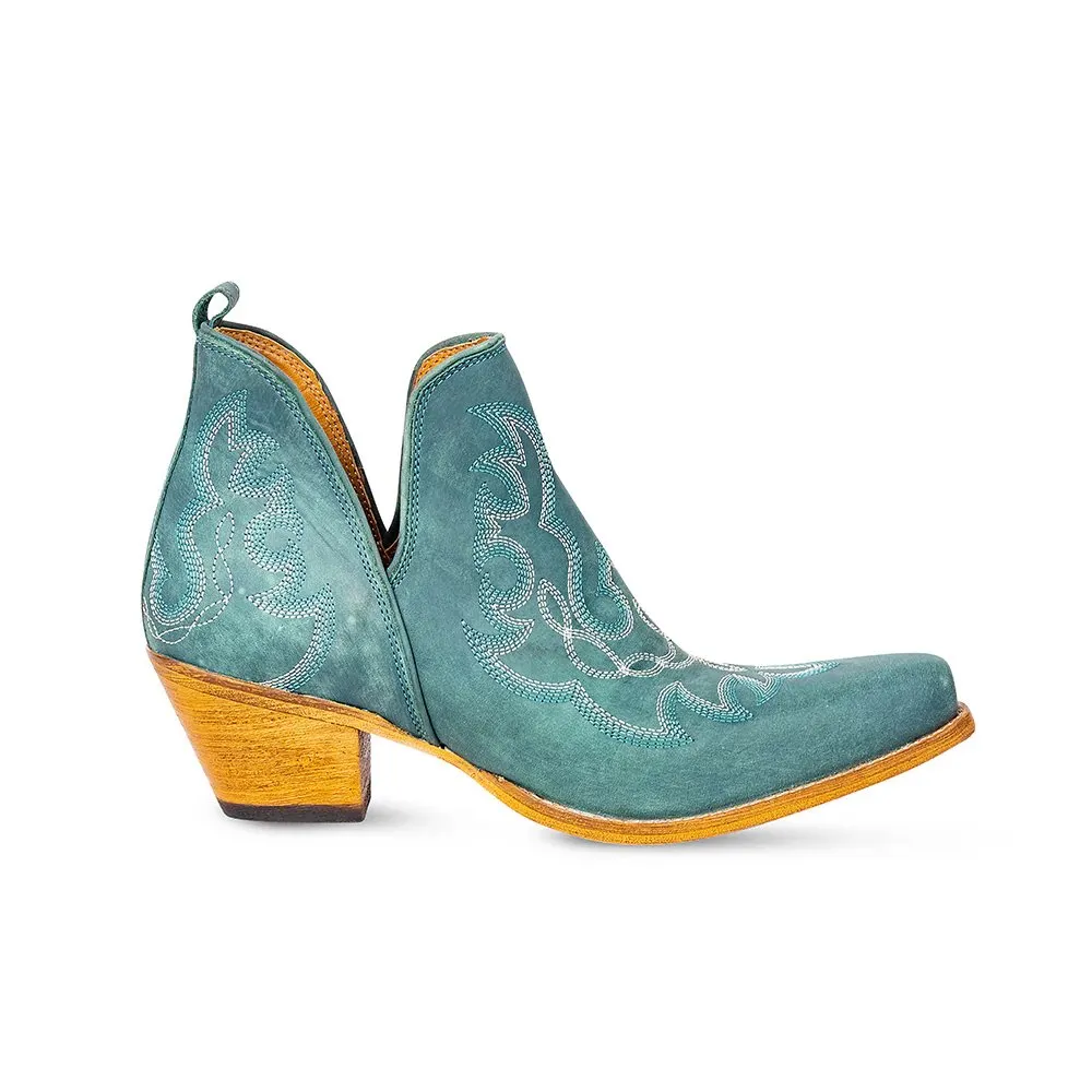 Myra Maisie Stitched Leather Boots In Turquoise