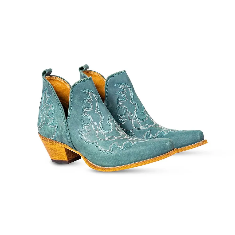 Myra Maisie Stitched Leather Boots In Turquoise