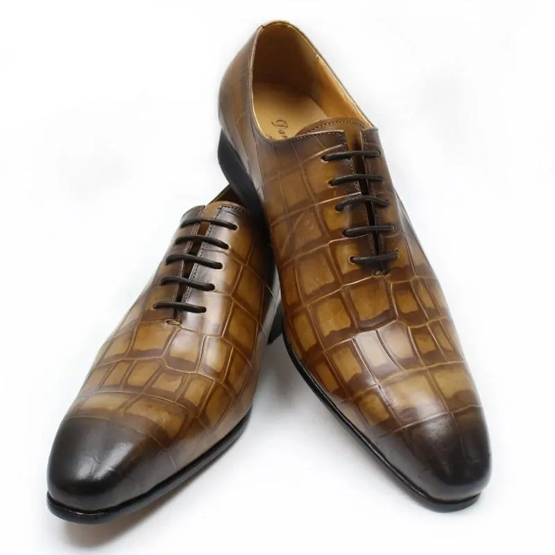 Opulent CrocLeather Pointed Toe Oxford Shoes