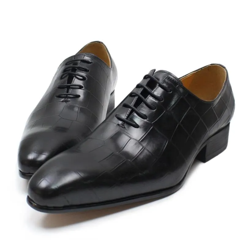 Opulent CrocLeather Pointed Toe Oxford Shoes