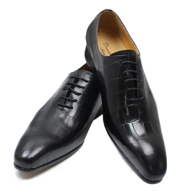 Opulent CrocLeather Pointed Toe Oxford Shoes