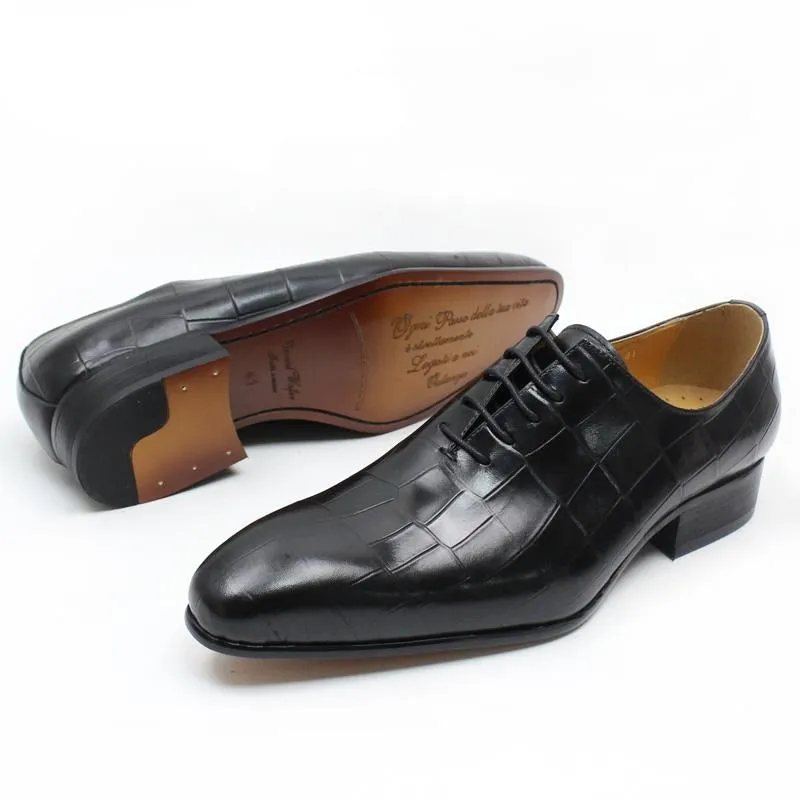 Opulent CrocLeather Pointed Toe Oxford Shoes