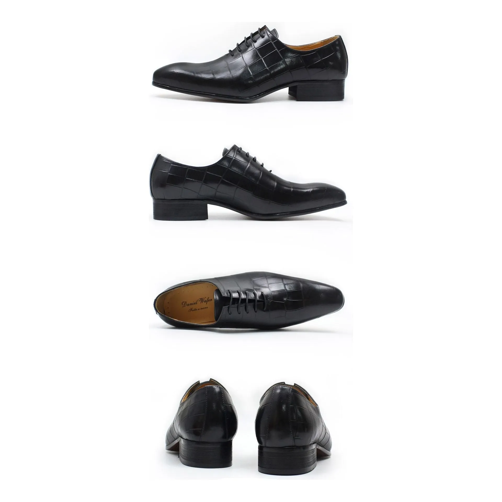 Opulent CrocLeather Pointed Toe Oxford Shoes