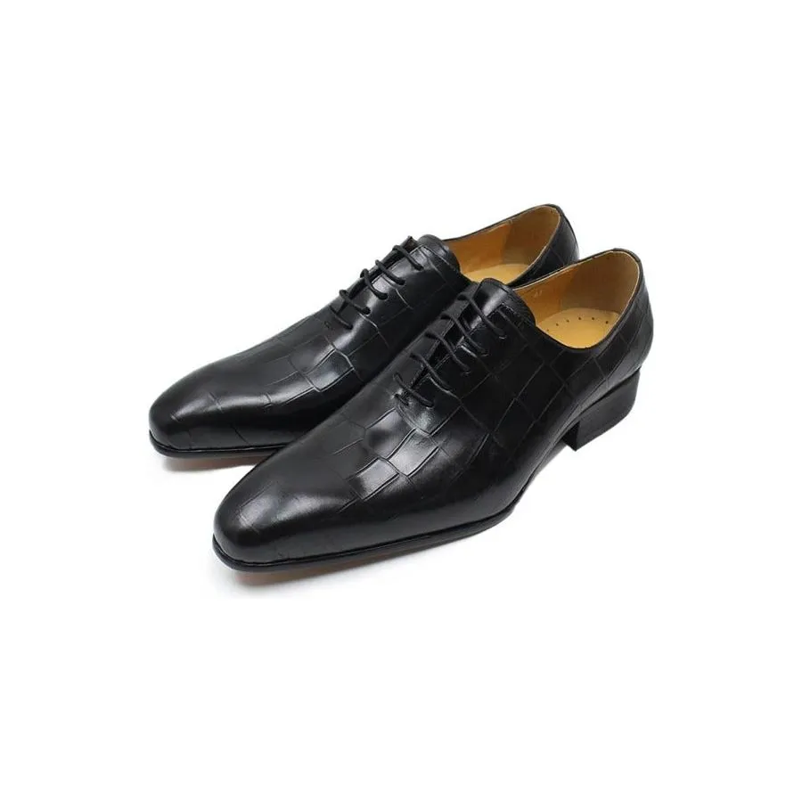 Opulent CrocLeather Pointed Toe Oxford Shoes