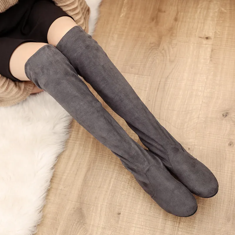 Owlkay Women's Winter Fashionable Versatile Over-the-Knee Boots