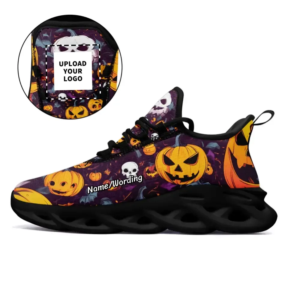 Personalized Pumpkin Sneakers, Custom Skull Shoes, Comfortable Slip On Shoes, Gift for Halloween