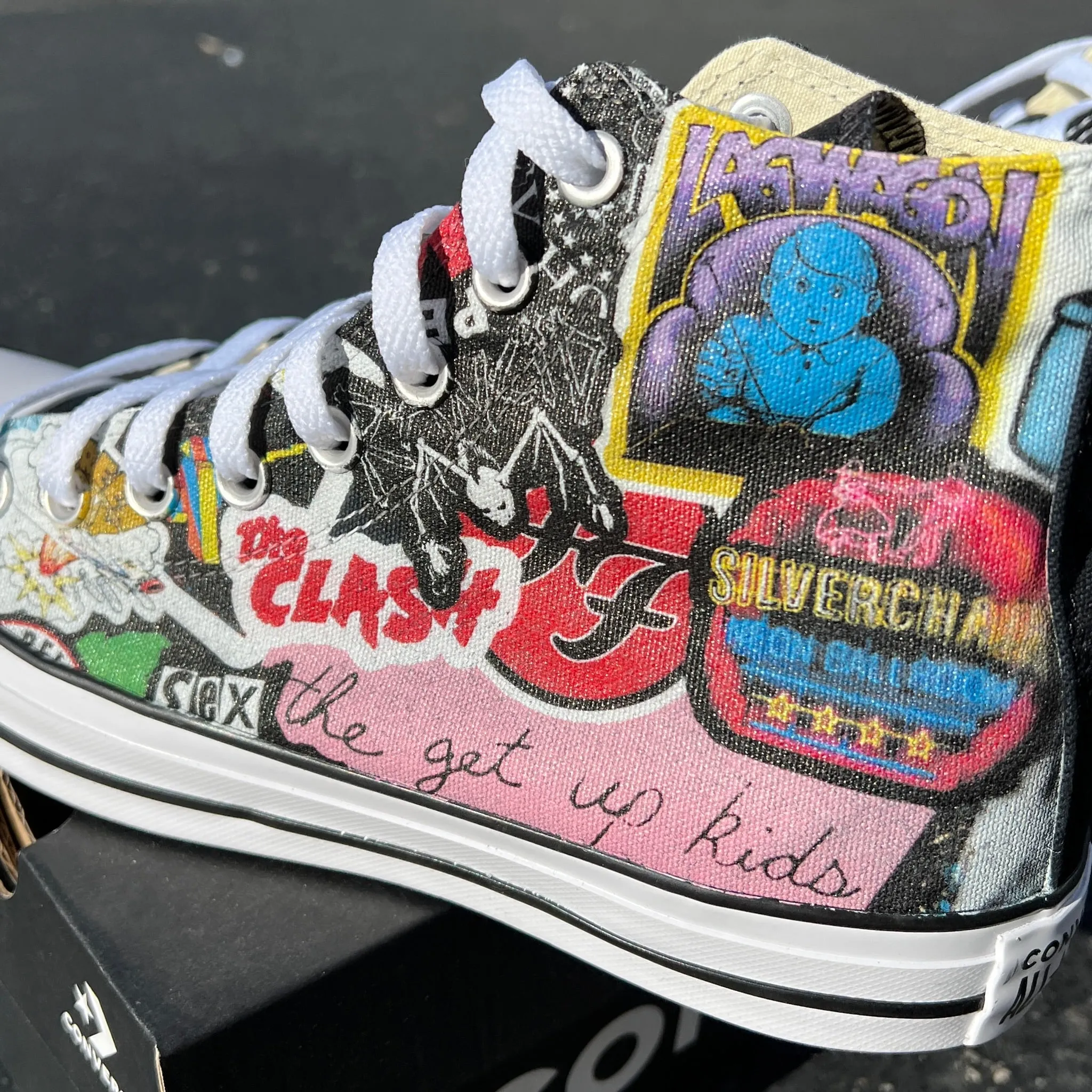 Punk Rock and Roll Alternative Band Stickers Custom Converse High Top Sneakers