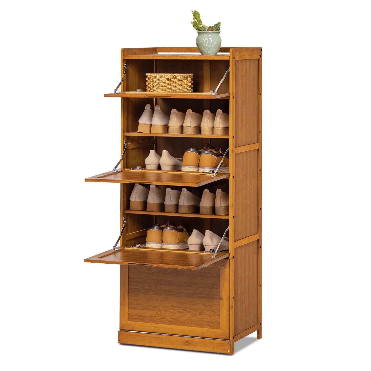 relaxed Bamboo 9 Tier Shoe Organizer Modern Cabinet with Door 41 Pairs Heels Boots, Brown, Hallway Entryway