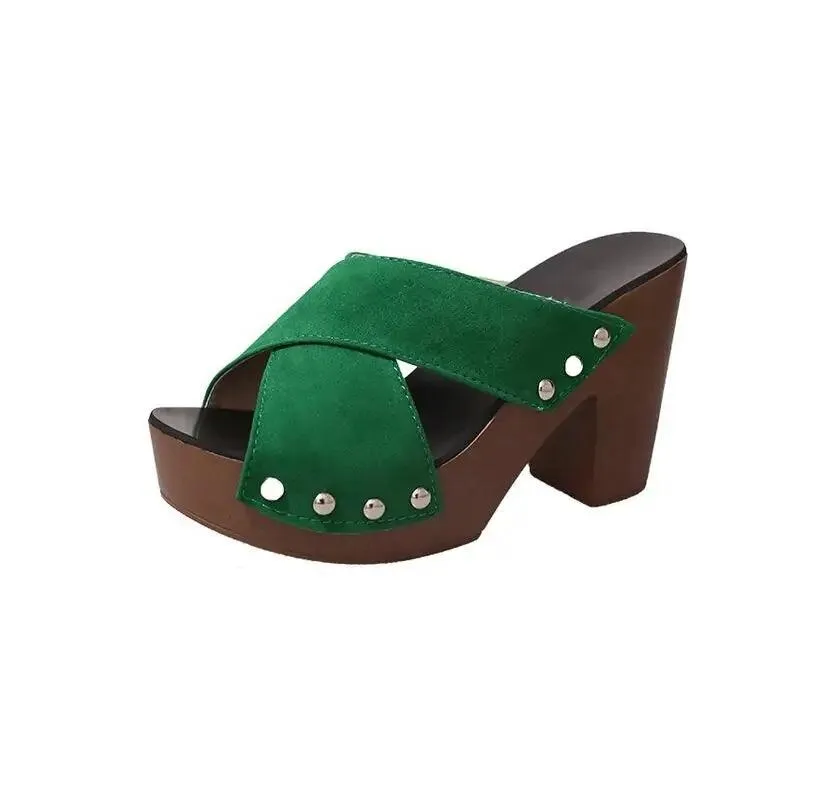 Square High Heel Platform Women's Summer Sandals: Elegant Rivet Pumps