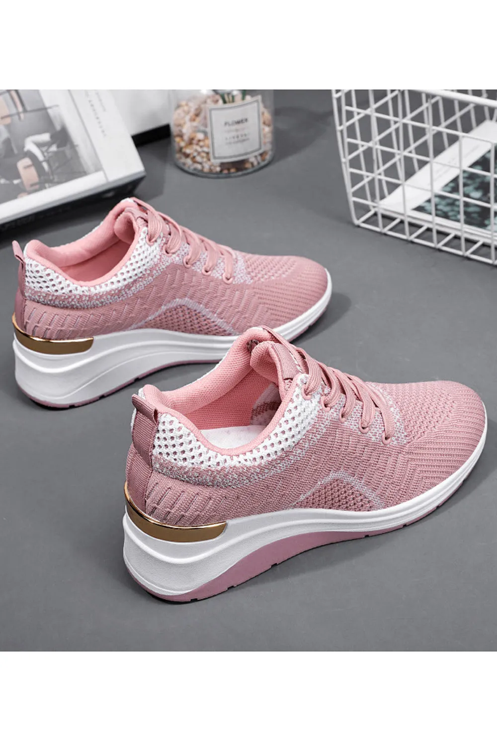 Women Pretty Solid Colored Flat Rubber Surface Restful Inner Collar Comfortable Mesh Round Head Sneaker Shoes - WSA109806