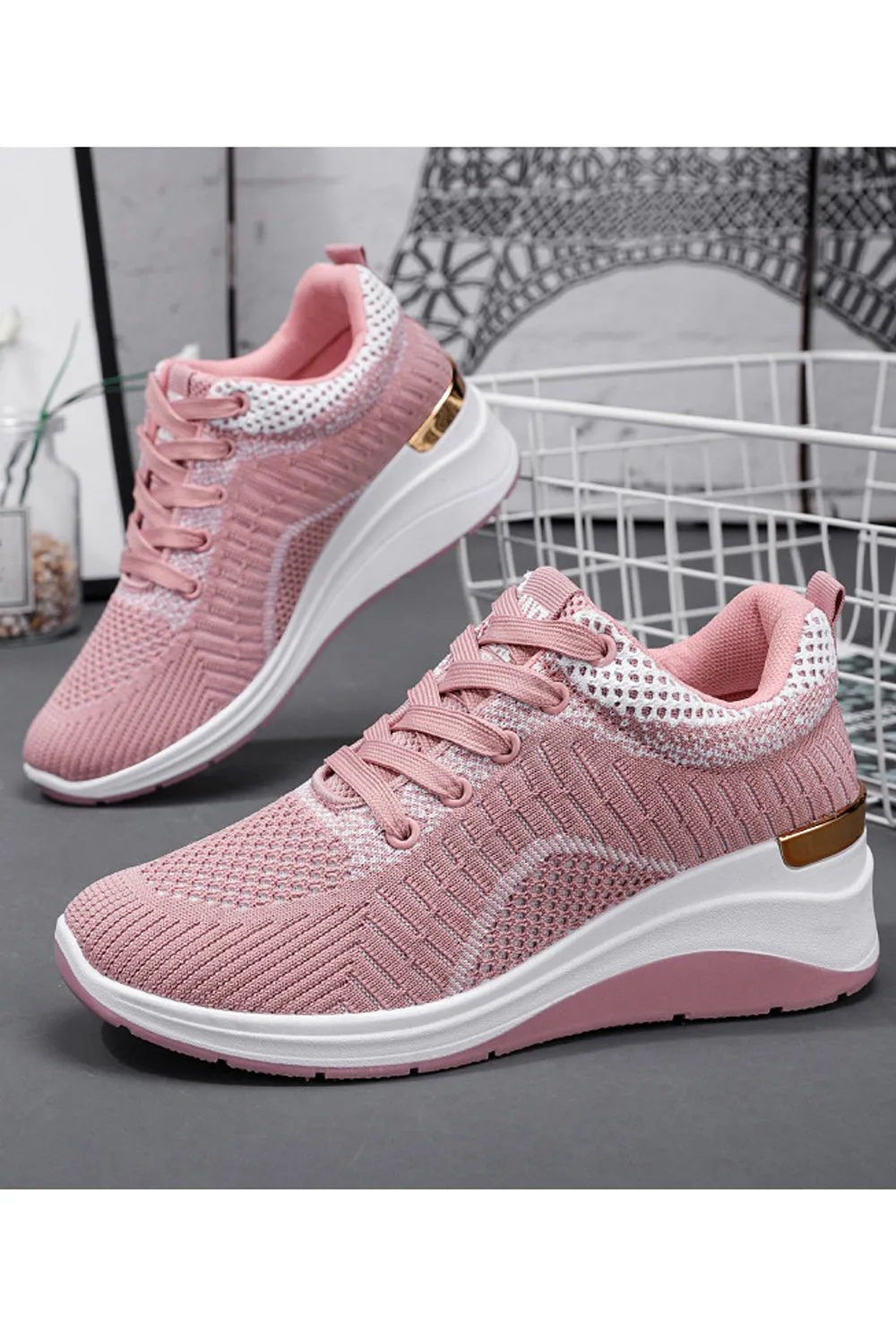 Women Pretty Solid Colored Flat Rubber Surface Restful Inner Collar Comfortable Mesh Round Head Sneaker Shoes - WSA109806