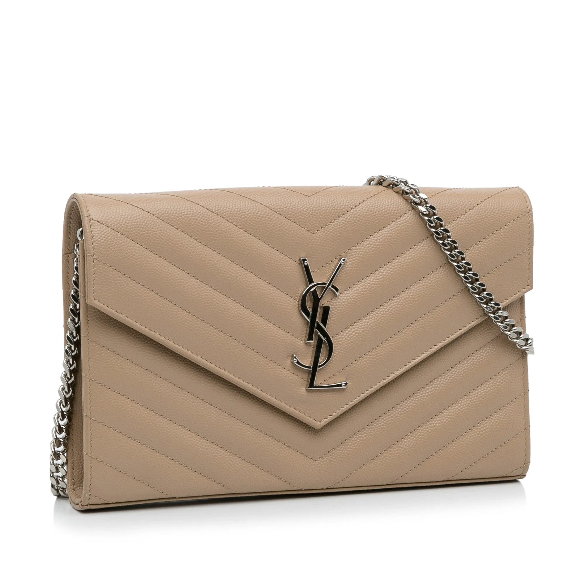 Yves Saint Laurent Envelope Wallet On Chain Brown Chevron Matelasse